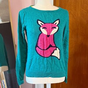 Mossimo Supply Co. Teal Sweater with Pink Fox Design